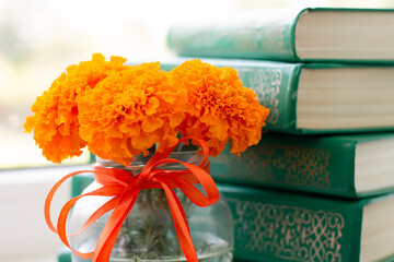 flowers in a vase, orange flowers
