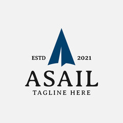 Letter Initial A Sail Logo Design Template. Suitable for Sail Boat Ship Surfing Yacht Shipyard Harbor Port Tourism Sport Business Company Brand in Modern Vintage Retro Style Logo Design