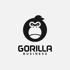 Simple Black Gorilla Head in Circle Shape Logo Design Template. Suitable for Fitness Sport Fashion Apparel Shop Business Brand Company Etc.