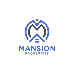 Letter Initial Monogram M or MM for Mansion Logo Design Template. Suitable for Real Estate Realty Realtor Properties Mortgage Construction Development Management Agent Logo Design.