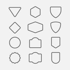 Set of Blank Empty Badge Emblem Stamp Label Sticker Crest in Black Hipster Retro Rustic Vintage Old Line Linear Style Set Collection.