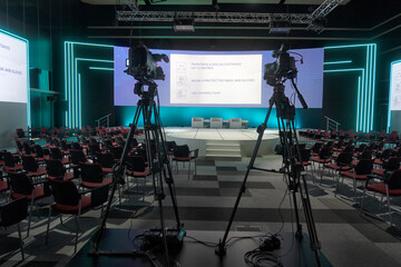 TV camera in the press conference room.