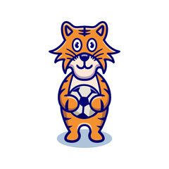 cute tiger cartoon animal holding a ball