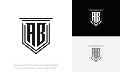 Initials AB logo design. Luxury shield letter logo design.