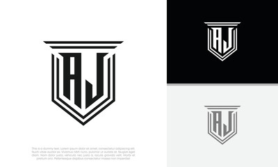 Initials AJ logo design. Luxury shield letter logo design.