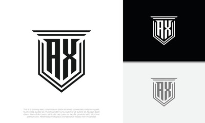 Initials AX logo design. Luxury shield letter logo design.