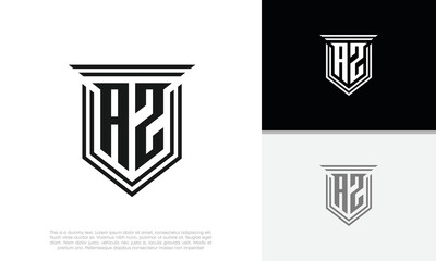 Initials AZ logo design. Luxury shield letter logo design.