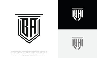 Initials BA logo design. Luxury shield letter logo design.
