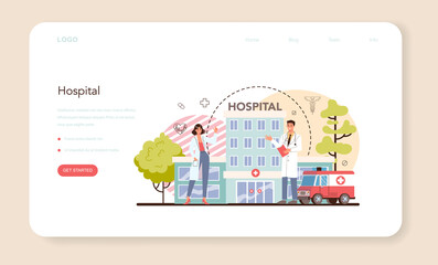 Medicine web banner or landing page. Medical specialist in the uniform