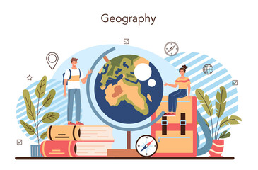 Geography class concept. Studying the lands, features, inhabitants - obrazy, fototapety, plakaty