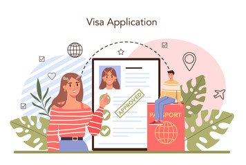 Traveling abroad concept. Visa application approving and insurance - obrazy, fototapety, plakaty
