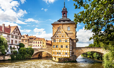 The old Town Hall in Bamberg on the Regnitz River