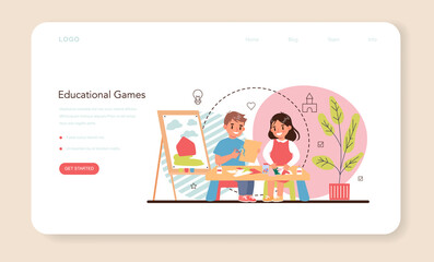 Kindergartener web banner or landing page. Professional nany