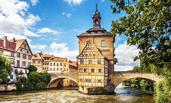 The old Town Hall in Bamberg on the Regnitz River