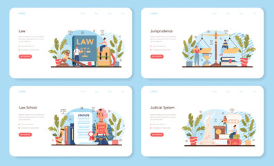 Law class web banner or landing page set. Punishment and judgement education