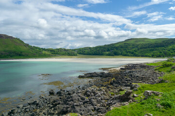 The beach and stunning water at Calgary Bay on the Isle of Mull on Scotland