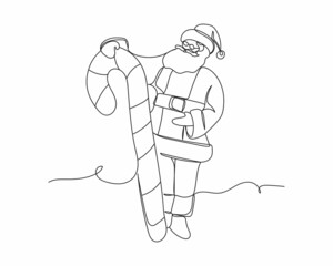 Continuous one line of santa claus beautiful new year and merry christmas in silhouette on a white background. Linear stylized.Minimalist.