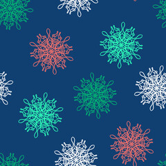 Seamless pattern with mandala. Vector illustration. On blue background. Texture for print, fabric, textile, wallpaper.