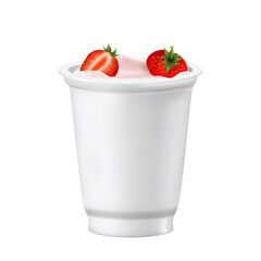 Fototapeta na wymiar Yoghurt Dessert Blank Cup With Strawberry Vector. Bio Natural Greek Yoghurt Nutrition In Package With Berry. Health Diet Breakfast, Grocery Market Product Template Realistic 3d Illustration