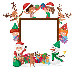 Empty banner with many kids in christmas theme