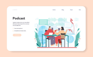 Blogger web banner or landing page. Sharing media content by a broadcast