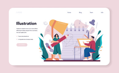 Illustration designer web banner or landing page. Artist drawing picture