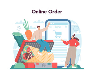 Shawarma street food online service or platform. Chef cooking delicious