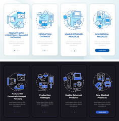 Charity onboarding mobile app page screen. Humanitarian aid walkthrough 4 steps graphic instructions with concepts. UI, UX, GUI vector template with linear night and day mode illustrations
