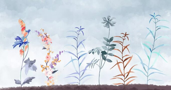 Beautiful watercolor hand painted flowers and plants