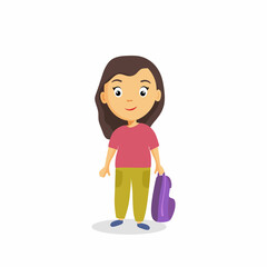 The girl goes to school. Welcome back to school. Vector illustration in cartoon style.