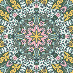 Abstract geometric floral mandala colorful seamless pattern ornamental.