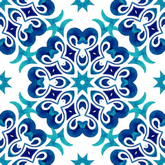 Abstract hand drawn watercolor tile seamless ornamental pattern.