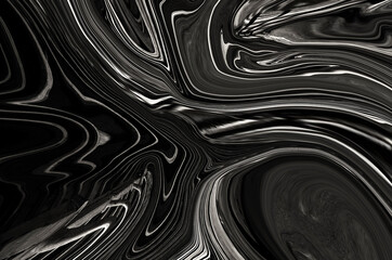 Black and white Psychedelic liquid marble fluid abstract art background design. Trendy dark liquid marble style. Ideal for web, advertisement, prints, wallpapers.