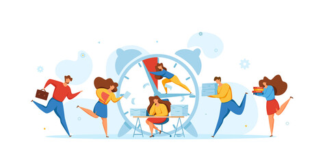 Deadline concept with office teamwork hurrying up in panic.