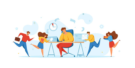 Deadline concept with office teamwork hurrying up in panic.