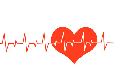 Heart of red color with a line of heart rate on a white background. Heartbeat cardiogram