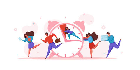 Deadline concept with office teamwork hurrying up in panic.