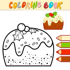 Coloring book or Coloring page for kids. Christmas Cake black and white vector