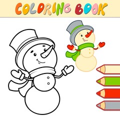 Coloring book or Coloring page for kids. Christmas Snowman black and white vector