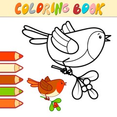 Coloring book or Coloring page for kids. Christmas Bird black and white vector