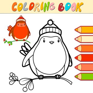 Coloring book or Coloring page for kids. Christmas Bird black and white vector
