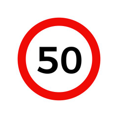 Speed limit 50 kmh sign of road traffic maximum speed vector icon