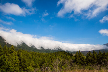 Clouds waterfall in Caldera De Taburiente Nature Park, La Palma Island, Canary Islands, Spain