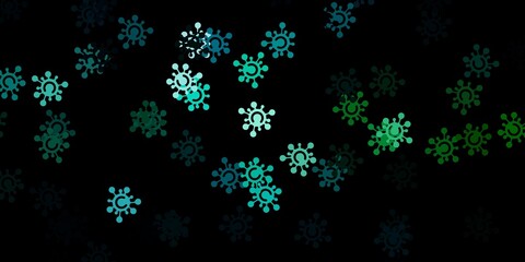Fototapeta na wymiar Dark blue, green vector background with covid-19 symbols.