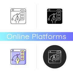Graphic design platforms icon. Tool for experienced digital artists. Illustrations editing. Free online website for graphic designers. Linear black and RGB color styles. Isolated vector illustrations