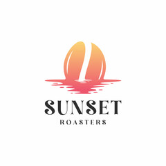Coffee Roaster Beach Sunset Logo Design Vintage illustrations