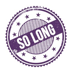 SO LONG text written on purple indigo grungy round stamp.