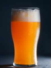 New England IPA craft beer glass on a dark gray concrete background