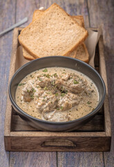 cream chicken curry with bread for lunch