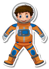 Astronaut or spaceman cartoon character in sticker style